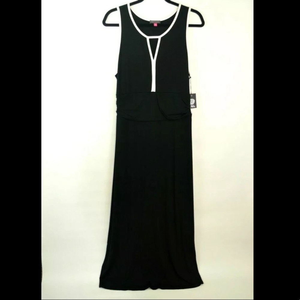 Vince Camuto L Black Maxi Ruched Dress